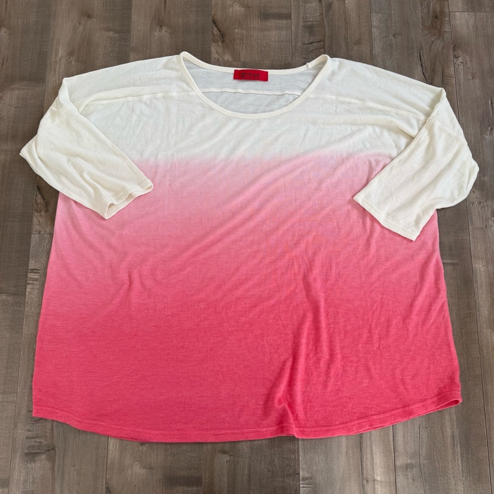Belle Gray Lisa Renna Shirt Ombre 3/4 Sleeve 2XL Pink Cream Tunic Top Crewneck